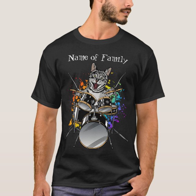 Cat Drummer Playing Drums Men T-Shirt (Front)