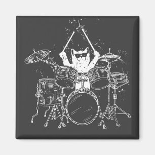 Cat Drummer Playing Drums Square Magnet