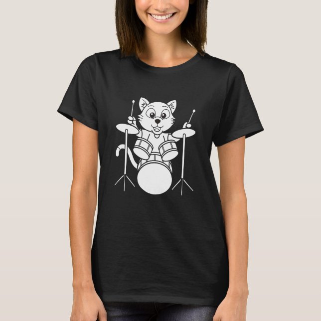Cat Drummer qoute cat Playing Drums cool Percussio T-Shirt (Front)