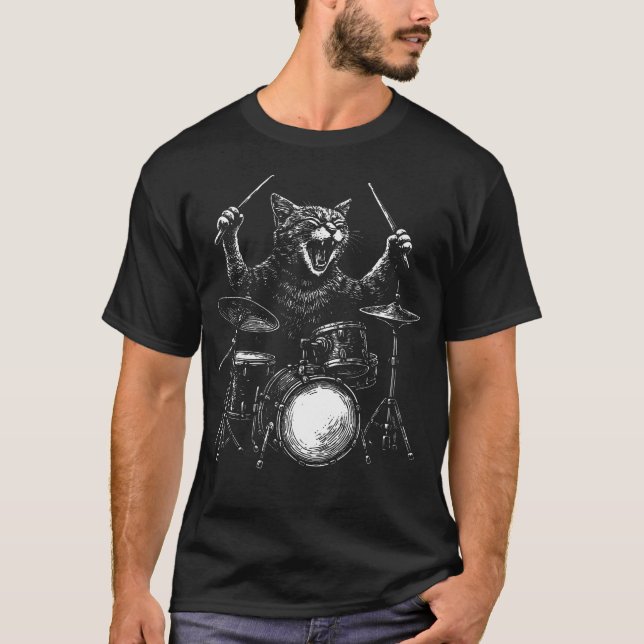 Cat Drummer T-Shirt (Front)