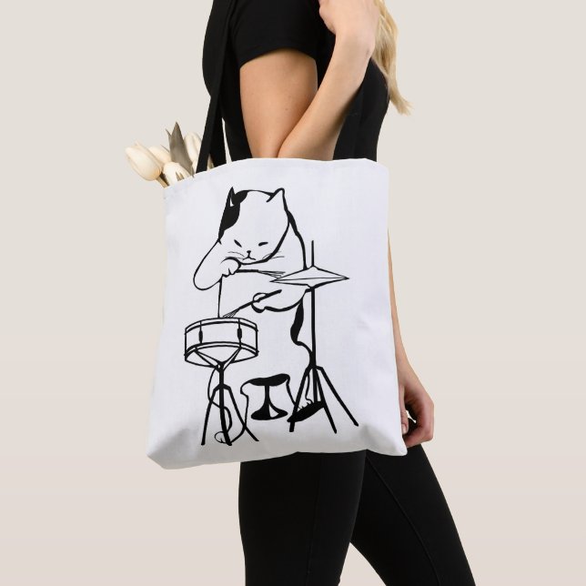 CAT DRUMMER TOTE BAG (Close Up)