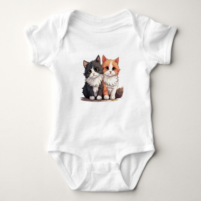 Cat Duo T-Shirt | Adorable Black & Orange Cats Gra Baby Bodysuit (Front)