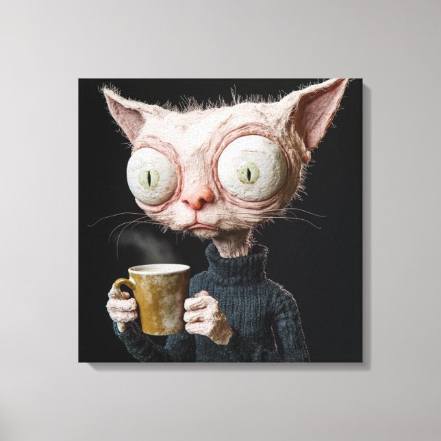 Cat-Eared Figure with a Mug Canvas Print (Front)