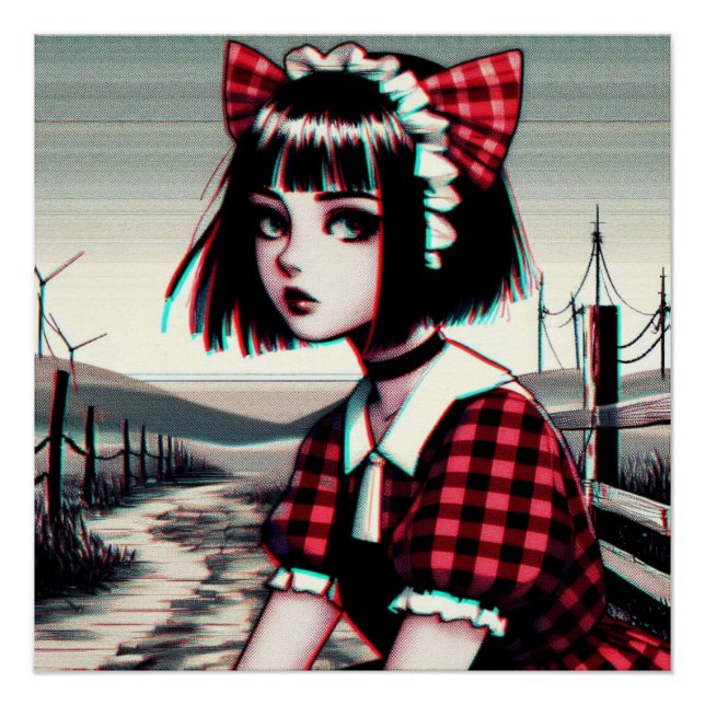 Cat-Eared Girl in Tartan Poster (Front)