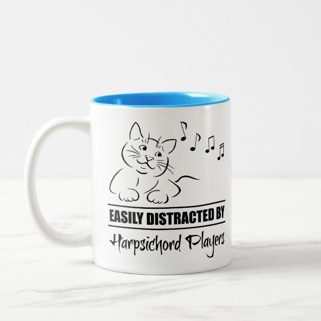 Cat Easily Distracted by Harpsichord Players Two-Tone Coffee Mug (Left)