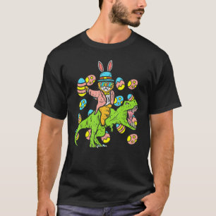 Cat Easter Bunny Riding Dino Trex Egg Hunt Dinosau T-Shirt
