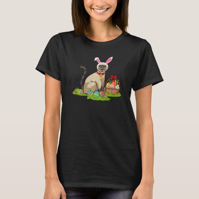 Cat Easter Egg Hunting Bunny Siamese Cat Easter Su T-Shirt (Front)