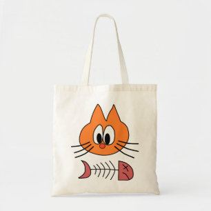 Cat Eat Fish Animal Orange Dead Skeleton Face Tote Bag