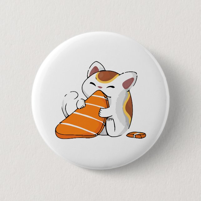 cat eat sushi 6 cm round badge (Front)