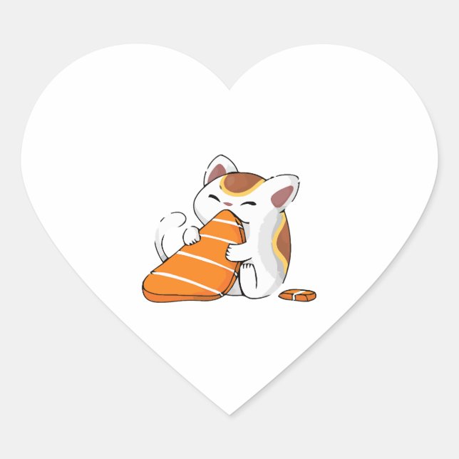 cat eat sushi heart sticker (Front)