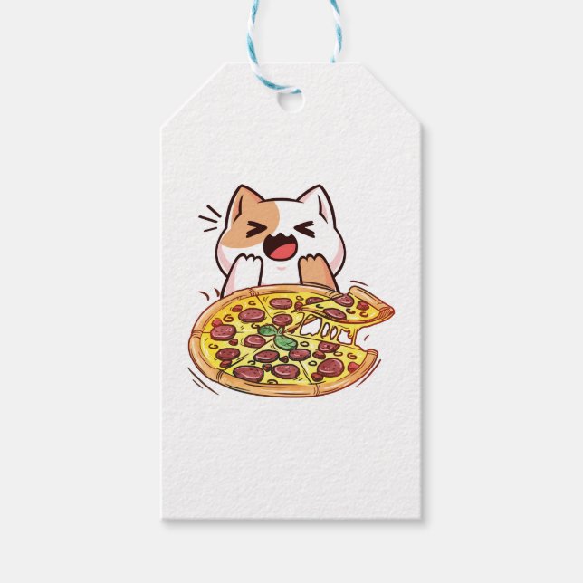 Cat Eating A Pizza  Gift Tags (Front)