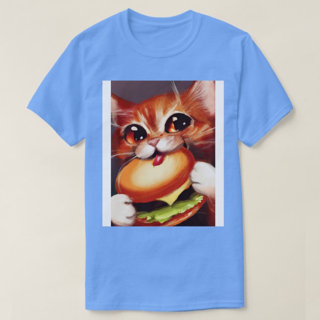 Cat eating Burger 1 T-Shirt (Design Front)
