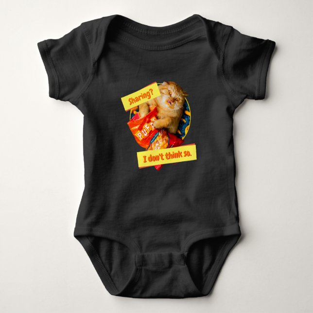 Cat Eating Cheese Puffs Baby Bodysuit (Front)