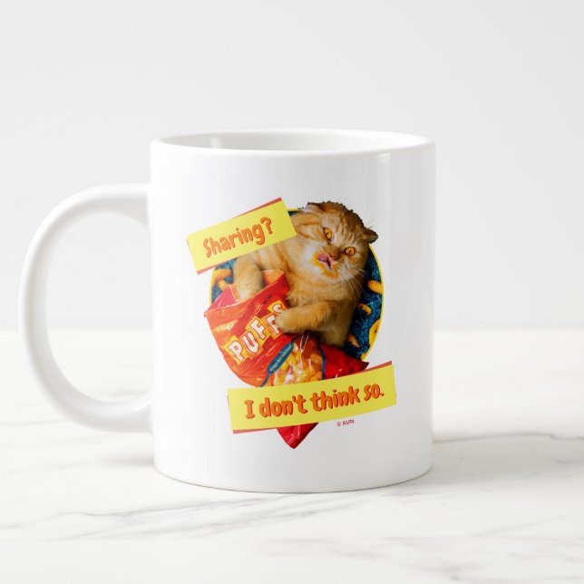 Cat Eating Cheese Puffs Large Coffee Mug (Left)