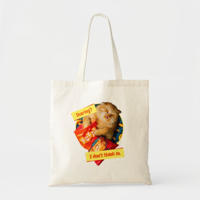 Cat Eating Cheese Puffs Tote Bag (Front)