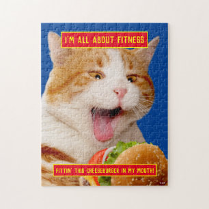 Cat Eating Cheeseburger Jigsaw Puzzle