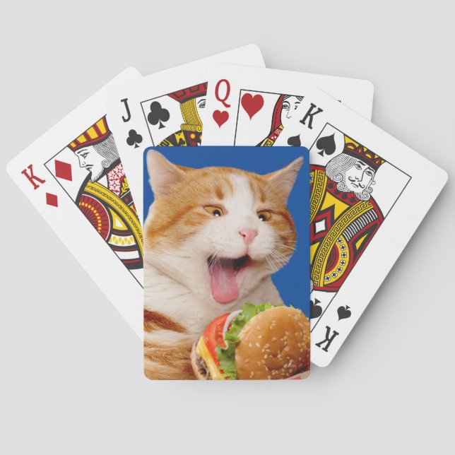 Cat Eating Cheeseburger Playing Cards (Back)
