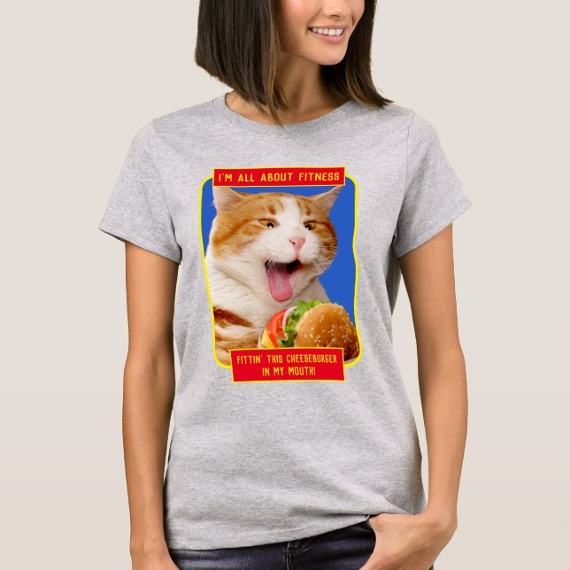 Cat Eating Cheeseburger T-Shirt (Front)