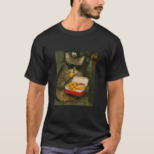 Cat Eating Chicken Nugget Meme Retro Urban T-Shirt