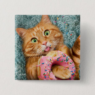 Cat Eating Donut 15 Cm Square Badge
