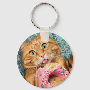 Cat Eating Donut Key Ring
