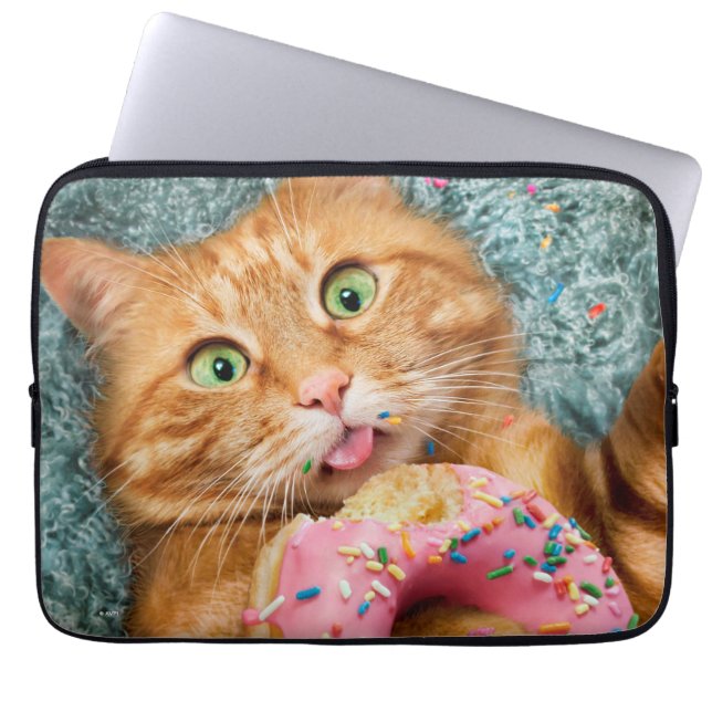 Cat Eating Donut Laptop Sleeve (Front)