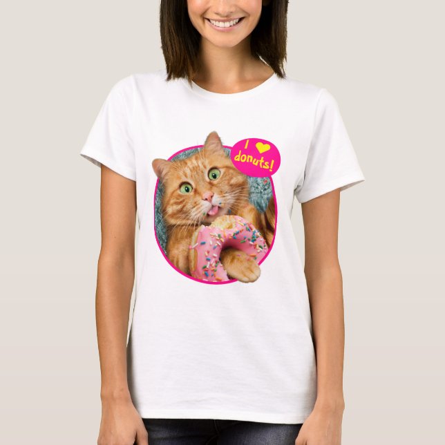 Cat Eating Donut T-Shirt (Front)