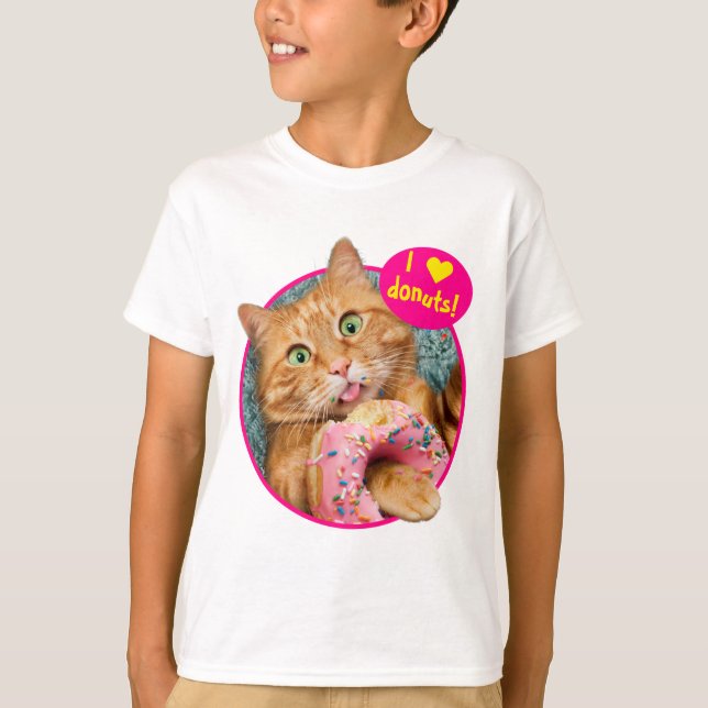 Cat Eating Donut T-Shirt (Front)