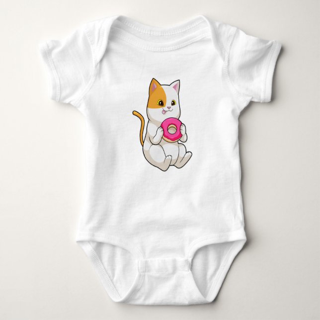 Cat Eating Doughnut Baby Bodysuit (Front)