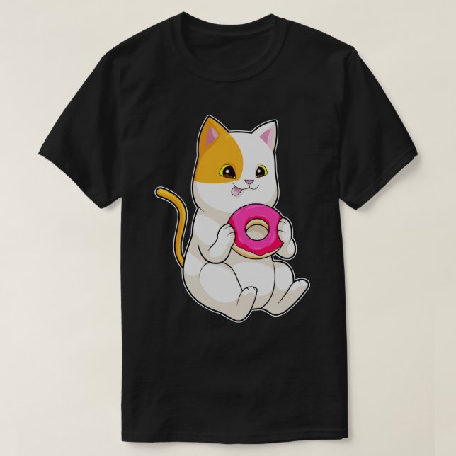 Cat Eating Doughnut T-Shirt (Design Front)