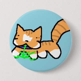Cat eating grass 7.5 cm round badge