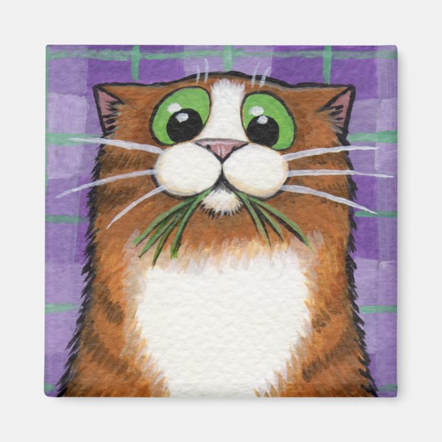 Cat Eating Grass Magnet (Front)