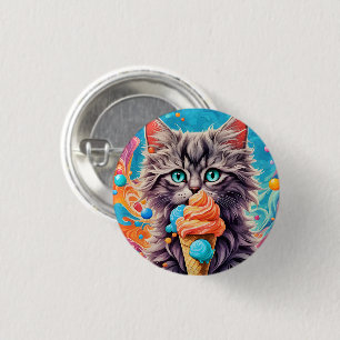 Cat Eating Ice Cream Cone Funny Kitten Cat 779 3 Cm Round Badge
