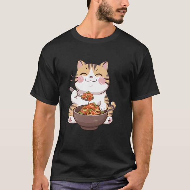 Cat Eating Kimchi T-Shirt (Front)