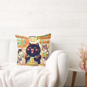 Cat eating Noodles soup and friends Cushion