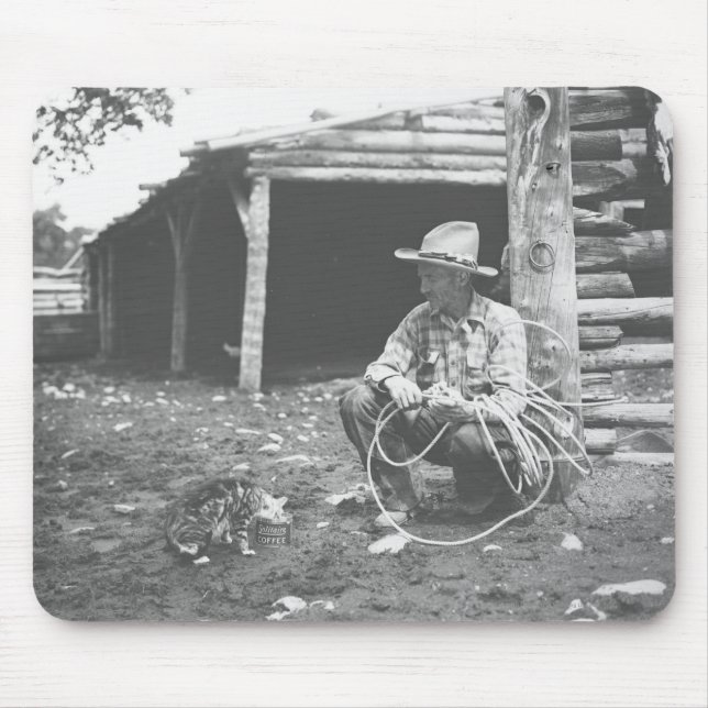 Cat eating out of a coffee can. mouse pad (Front)