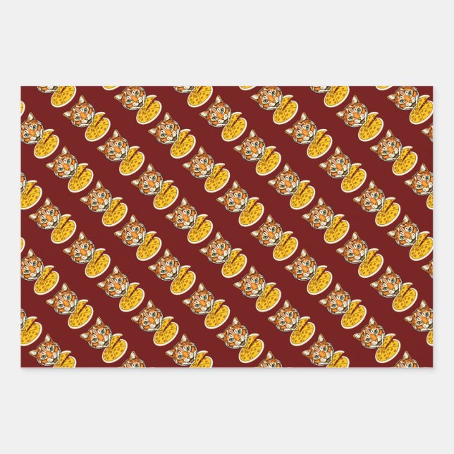 Cat Eating Pizza 3 Color Pack Wrapping Paper Sheet (Front)