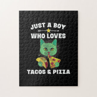 Cat Eating Pizza And Taco In Space Funny Saying Jigsaw Puzzle