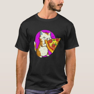 Cat Eating Pizza Cat And Pizza Design T-Shirt
