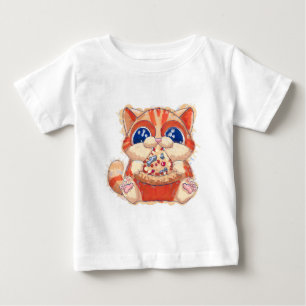 Cat Eating Pizza colour Baby T-Shirt