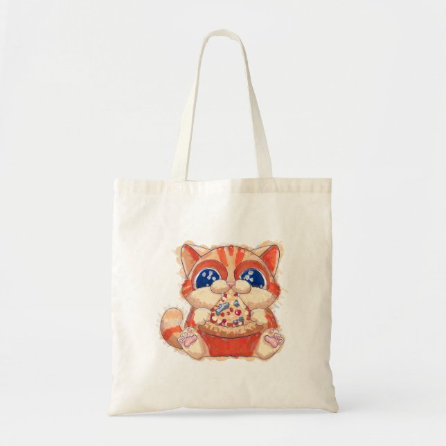 Cat Eating Pizza colour Tote Bag (Front)