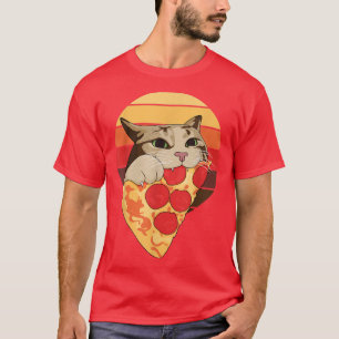 Cat Eating Pizza, Funny Cat Retro243  T-Shirt