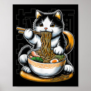Cat Eating Ramen Food Cat Lover Ramen Noodles Eate Poster