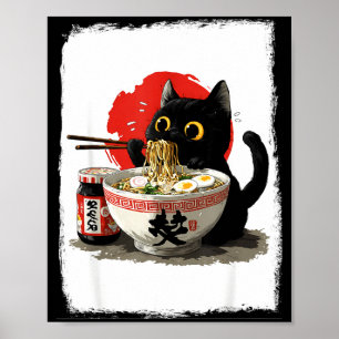 Cat Eating Ramen Funny Japanese Kawaii Cat Anime L Poster