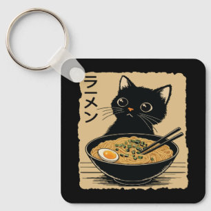 Cat eating ramen key ring