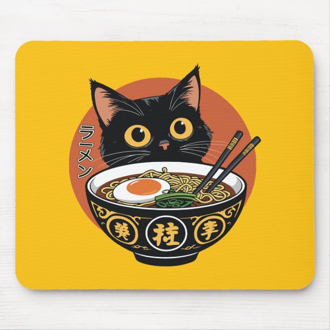 Cat eating ramen  mouse pad (Front)