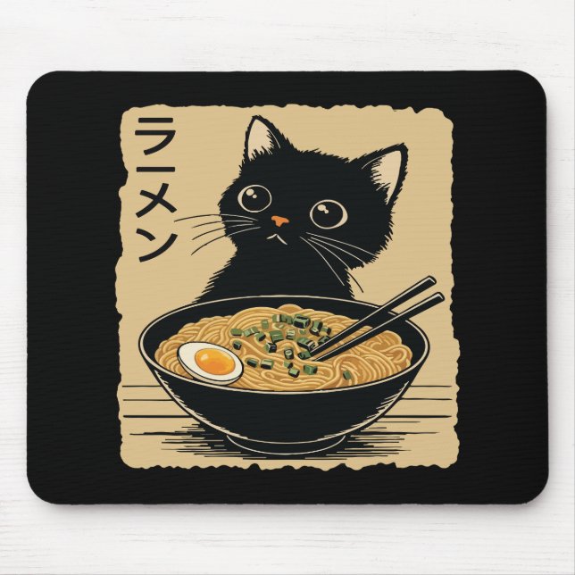 Cat eating ramen  mouse pad (Front)