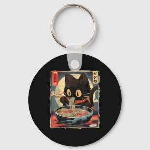 Cat Eating Ramen Noodle Funny Japanese Kawaii Anim Key Ring