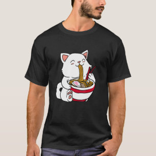 Cat Eating Ramen Noodles Japanese Food T-Shirt