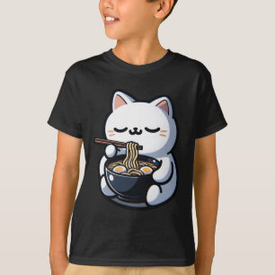 Cat Eating Ramen Noodles Kawaii Anime Japanese Cut T-Shirt